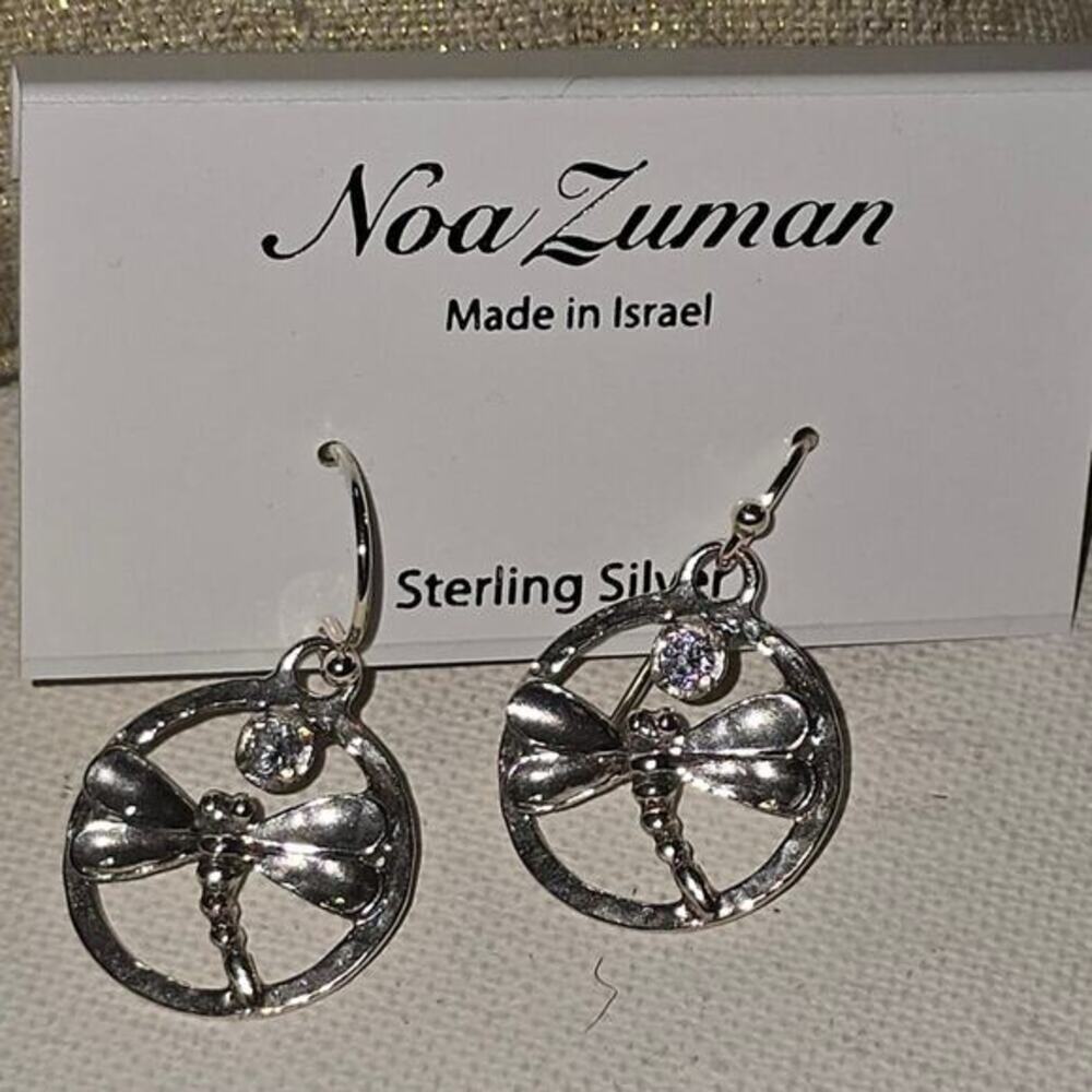 Noa Zuman Sterling Silver Dragonfly Swarovski Crystal Earrings New!
